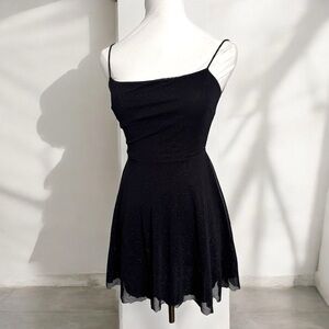 Elegant vintage glitter Black Spaghetti Strap Dress fairy grunge whimsy goth S